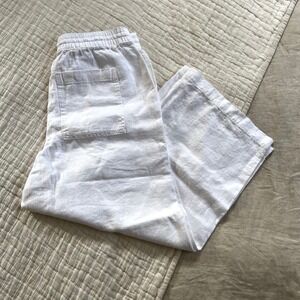 NWT Lands End Linen Pants Womens XS White High-Rise Drawstring Wide Leg Crop